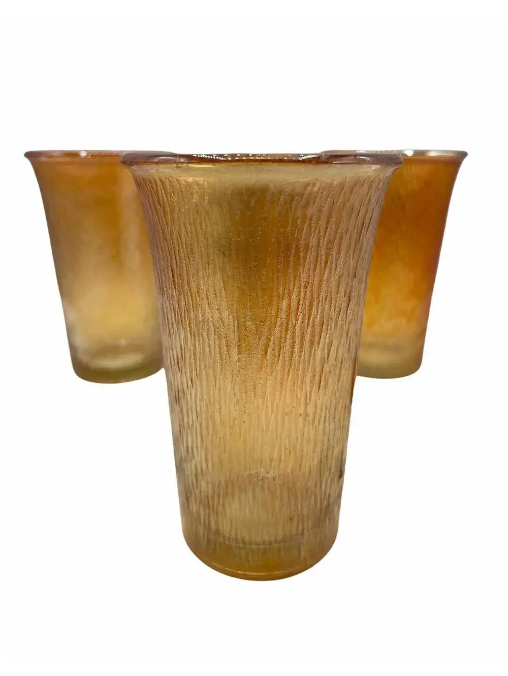 Vintage Jeannette Glass Tumblers: Carnival Marigold Iridescent Tree Bark Pattern